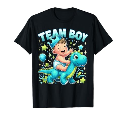 Team Boy Dinosaurier Baby Shower Geschlecht Reveal T-Shirt von Funny Baby Announcement