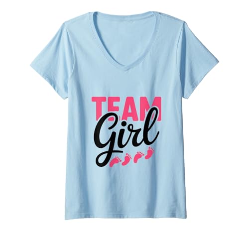 Damen Pink Team Girl Gender Reveal Party Schwangerschaft Ankündigung T-Shirt mit V-Ausschnitt Damen Pink Team Girl Gender Reveal Party Schwangerschaft Ankündigung T-Shirt mit V-Ausschnitt von Funny Baby Gender Reveal Matching Family Mom Dad