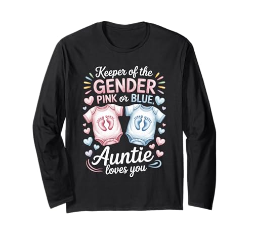 Keeper of The Gender Auntie Loves You Baby Ankündigung Tante Langarmshirt von Funny Baby Gender Reveal Matching Family