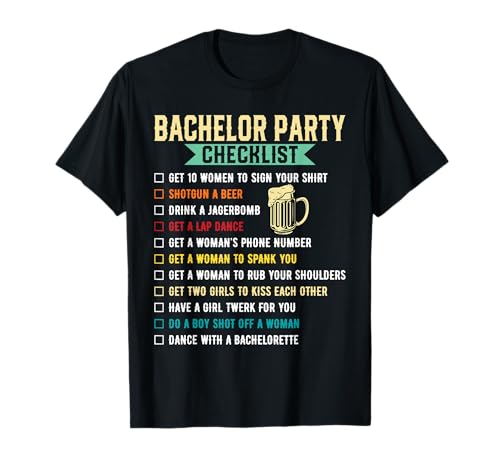 Bachelor Party Checklist Shirt Men Groomsmen Bachelorette T-Shirt Bachelor Party Checklist Shirt Men Groomsmen Bachelorette T-Shirt von Funny Bachelor Celebration Party Guys