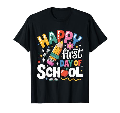 Happy First Day of School Bleistift Lehrer Kinder Back to School T-Shirt Happy First Day of School Bleistift Lehrer Kinder Back to School T-Shirt von Funny Back To School 2025 Apparel