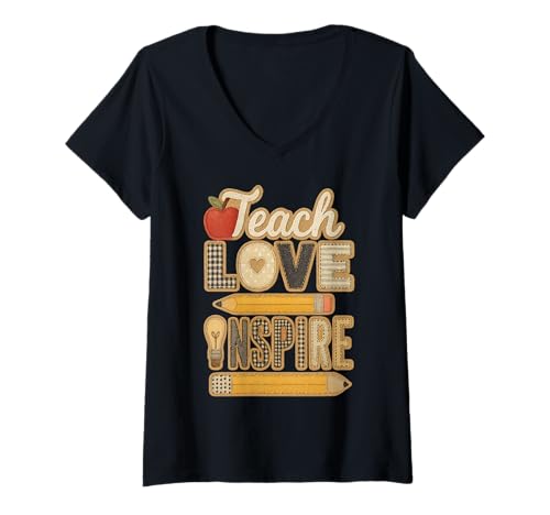 Damen Teach Love and Inspire Cute Teacher Student Teaching Future T-Shirt mit V-Ausschnitt Damen Teach Love and Inspire Cute Teacher Student Teaching Future T-Shirt mit V-Ausschnitt von Funny Back To School Boys Girls Kids Gifts