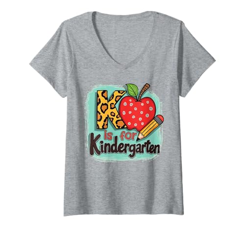 Damen K Steht für Kindergarten Zurück in die Schule für Lehrer und Schüler T-Shirt mit V-Ausschnitt von Funny Back To School Costume For Kids