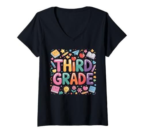 Damen Dritte Klasse: Zurück in die Schule für Lehrer, Schüler, Klassenzimmer T-Shirt mit V-Ausschnitt von Funny Back To School Costume Gifts Idea