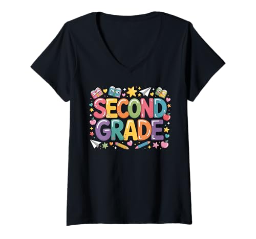 Damen Zweite Klasse: Zurück in die Schule für Lehrer, Schüler, Klassenzimmer T-Shirt mit V-Ausschnitt Damen Zweite Klasse: Zurück in die Schule für Lehrer, Schüler, Klassenzimmer T-Shirt mit V-Ausschnitt von Funny Back To School Costume Gifts Idea
