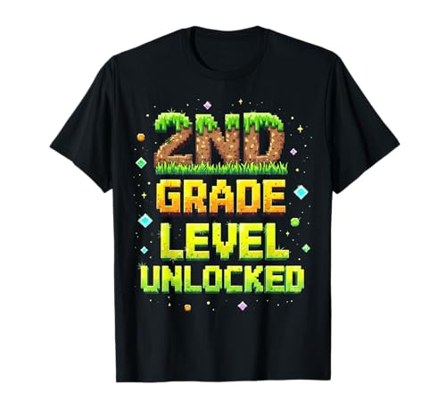 Back to School 2nd Grade Unlocked Boys Gamer Pixel T-Shirt von Funny Back To School Gaming Gifts For Boys