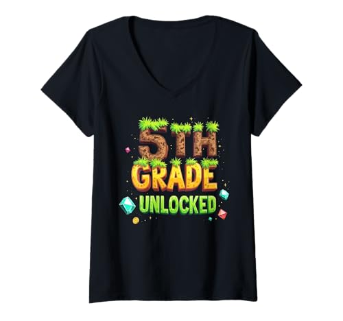 Damen Zurück in die Schule, 5. Klasse, freigeschalteter Gamer Pixel für Jungen T-Shirt mit V-Ausschnitt Damen Zurück in die Schule, 5. Klasse, freigeschalteter Gamer Pixel für Jungen T-Shirt mit V-Ausschnitt von Funny Back To School Gaming Gifts For Boys