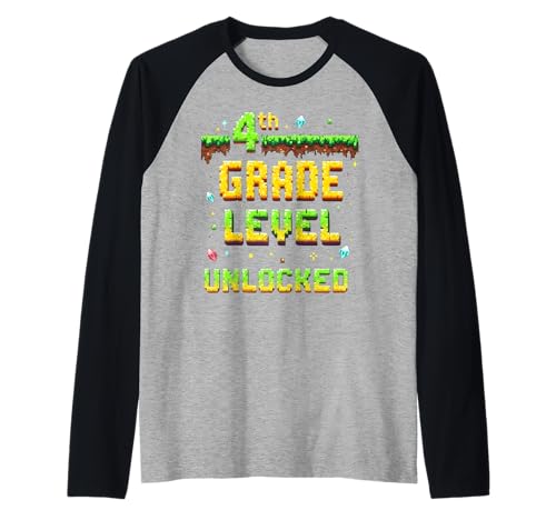 Zurück in die Schule, 4. Klasse, freigeschalteter Gamer Pixel für Jungen Raglan von Funny Back To School Gaming Gifts For Boys