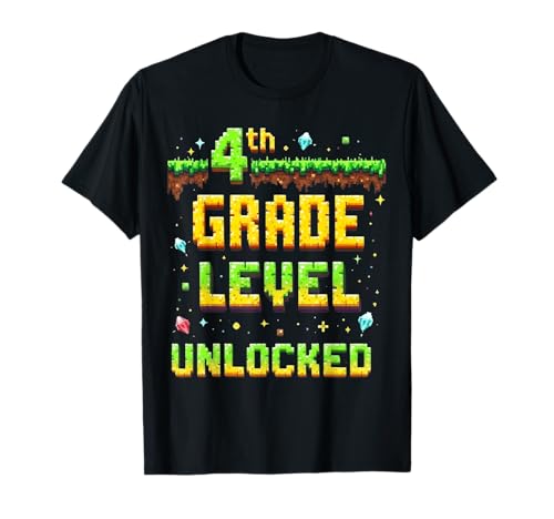 Zurück in die Schule, 4. Klasse, freigeschalteter Gamer Pixel für Jungen T-Shirt von Funny Back To School Gaming Gifts For Boys