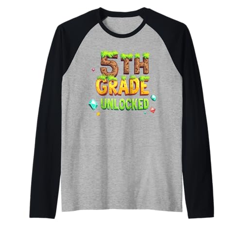 Zurück in die Schule, 5. Klasse, freigeschalteter Gamer Pixel für Jungen Raglan von Funny Back To School Gaming Gifts For Boys
