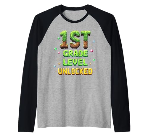 Zurück zur Schule, 1. Klasse, freigeschalteter Gamer Pixel für Jungen Raglan von Funny Back To School Gaming Gifts For Boys