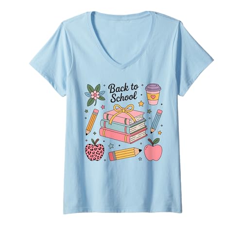 Damen Lustiger Schullehrer für süßes Klassenzimmer T-Shirt mit V-Ausschnitt Damen Lustiger Schullehrer für süßes Klassenzimmer T-Shirt mit V-Ausschnitt von Funny Back To School Teacher Student Costume Gifts