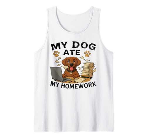 Dog Ate My Homework Funny Golden Retriever Lover Boys Girls Tank Top Dog Ate My Homework Funny Golden Retriever Lover Boys Girls Tank Top von Funny Back to School Dog Lover Students Kids Gifts