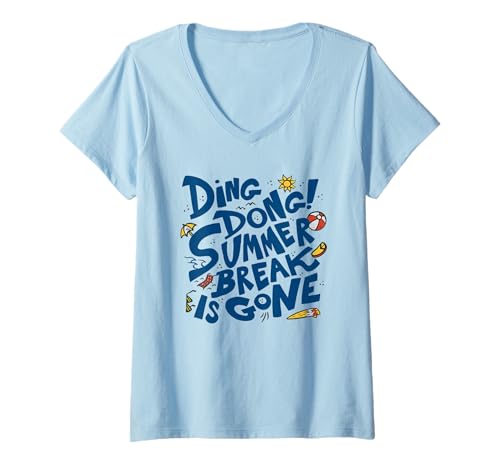 Damen Summer Break Is Gone - Lustiger Schulanfang T-Shirt mit V-Ausschnitt von Funny Back to School Gifts & Tees