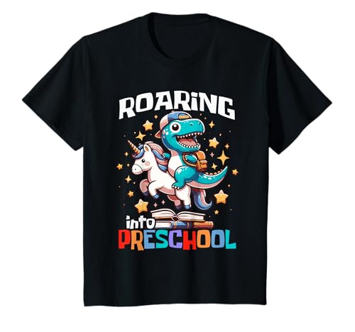 Kinder Roaring Into Preschool T-Rex Dinosaurier Einhorn Back to School T-Shirt von Funny Back to School Outfits Boy Girl Kids