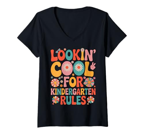 Damen Sieht cool aus für den Kindergarten zurück in die Schule T-Shirt mit V-Ausschnitt Damen Sieht cool aus für den Kindergarten zurück in die Schule T-Shirt mit V-Ausschnitt von Funny Back to School Tees Kindergarten