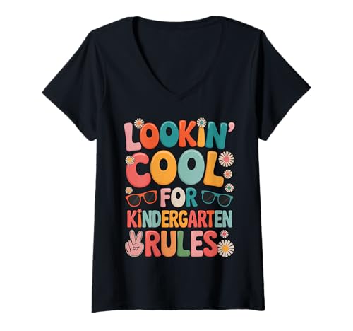 Damen Sieht cool aus für den Kindergarten zurück in die Schule T-Shirt mit V-Ausschnitt Damen Sieht cool aus für den Kindergarten zurück in die Schule T-Shirt mit V-Ausschnitt von Funny Back to School Tees Kindergarten