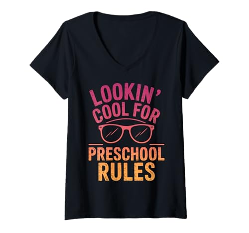 Damen Sieht cool aus für den Vorschulanfang T-Shirt mit V-Ausschnitt Damen Sieht cool aus für den Vorschulanfang T-Shirt mit V-Ausschnitt von Funny Back to School Tees Preschool