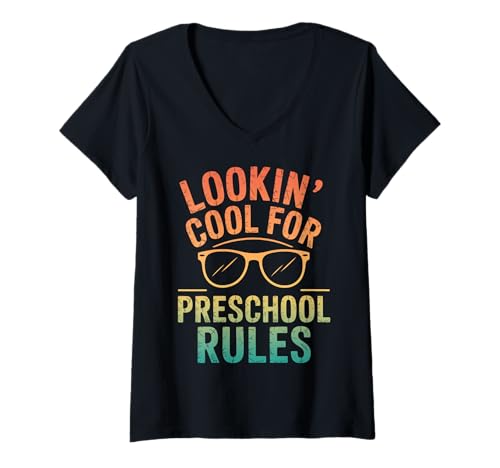 Damen Sieht cool aus für den Vorschulanfang T-Shirt mit V-Ausschnitt Damen Sieht cool aus für den Vorschulanfang T-Shirt mit V-Ausschnitt von Funny Back to School Tees Preschool