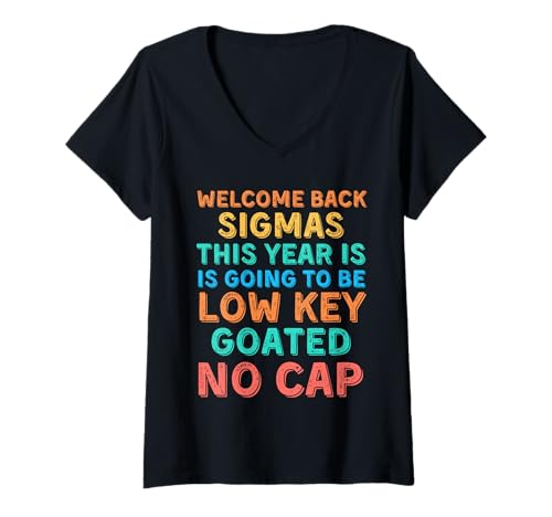 Damen Lustiger Mittelschullehrer, zurück zur Schule, Gen Alpha Slang T-Shirt mit V-Ausschnitt von Funny Back to School Welcome Back Sigmas No Cap