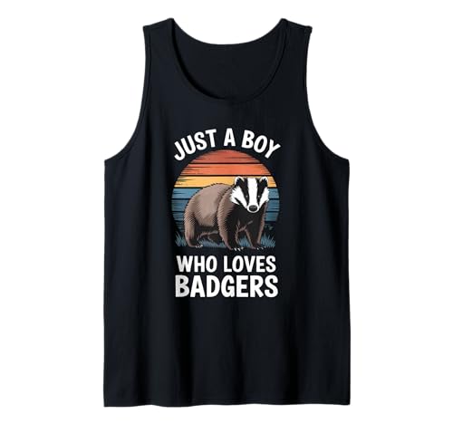 Herren Just a Boy Who Loves Dachs im Vintage-Stil mit Sonnenuntergang für Jungen Tank Top von Funny Badger Lover Apparel for Men Women