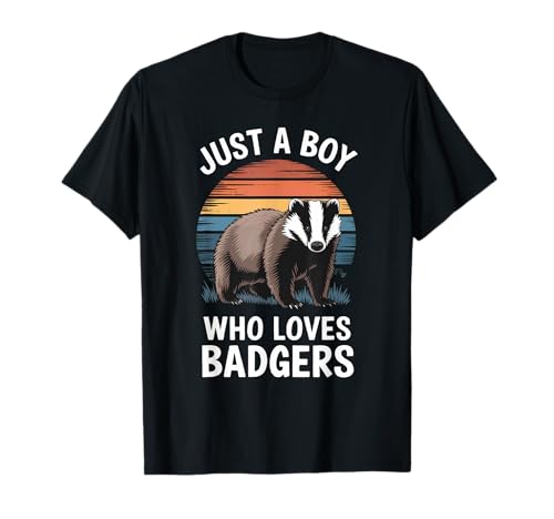 Just a Boy Who Loves Dachs im Vintage-Stil mit Sonnenuntergang für Jungen T-Shirt von Funny Badger Lover Apparel for Men Women