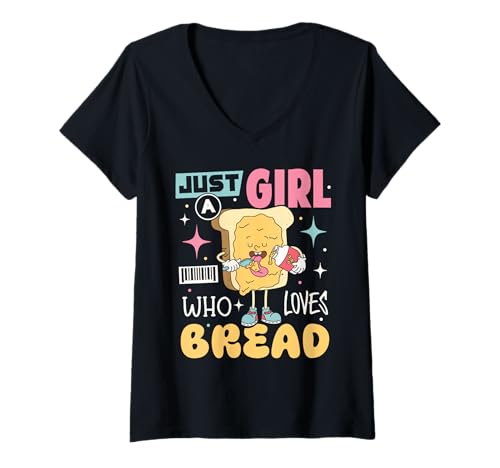Damen Just A Girl Who Loves Bread Sandwich Lustige Brotbackgeschenke T-Shirt mit V-Ausschnitt Damen Just A Girl Who Loves Bread Sandwich Lustige Brotbackgeschenke T-Shirt mit V-Ausschnitt von Funny Baker Baking Bread Maker Bread Lover gifts