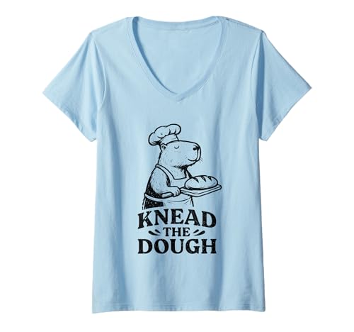 Damen Süße Capybara Brotbackknete Teig T-Shirt mit V-Ausschnitt Damen Süße Capybara Brotbackknete Teig T-Shirt mit V-Ausschnitt von Funny Baking Capybara Lovers Designs