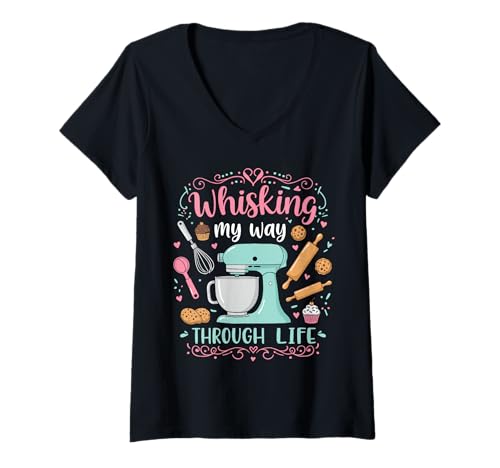 Damen Whisking My Way Through Life Baking Mixer T-Shirt mit V-Ausschnitt Damen Whisking My Way Through Life Baking Mixer T-Shirt mit V-Ausschnitt von Funny Baking Whisk and Mixer Life Designs