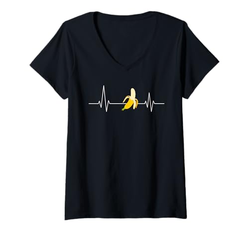 Damen Banana Lover Heartbeat Banana Lustiger Obstfresser Banane T-Shirt mit V-Ausschnitt Damen Banana Lover Heartbeat Banana Lustiger Obstfresser Banane T-Shirt mit V-Ausschnitt von Funny Banan Lover Fruit Gifts Men Women Kids