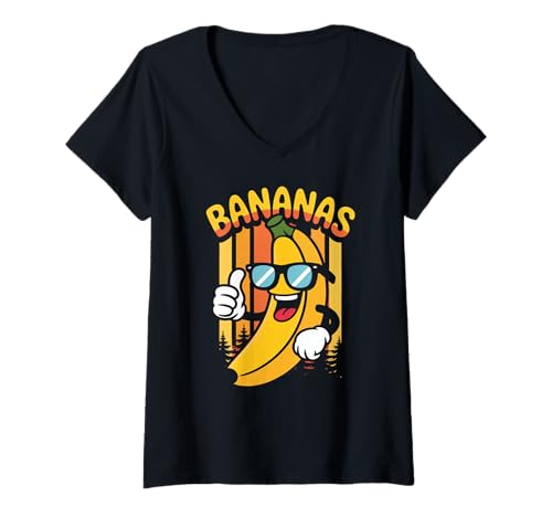 Damen Banana Lover Retro Banane mit Sonnenbrille Funny Fruit T-Shirt mit V-Ausschnitt Damen Banana Lover Retro Banane mit Sonnenbrille Funny Fruit T-Shirt mit V-Ausschnitt von Funny Banan Lover Fruit Gifts Men Women Kids