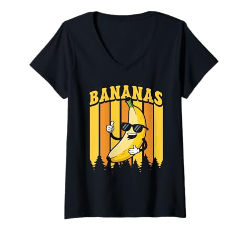 Damen Banana Lover Retro Banane mit Sonnenbrille Funny Fruit T-Shirt mit V-Ausschnitt Damen Banana Lover Retro Banane mit Sonnenbrille Funny Fruit T-Shirt mit V-Ausschnitt von Funny Banan Lover Fruit Gifts Men Women Kids