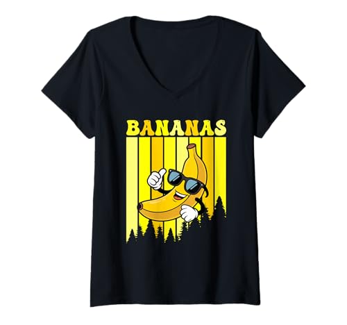 Damen Banana Lover Retro Banane mit Sonnenbrille Funny Fruit T-Shirt mit V-Ausschnitt Damen Banana Lover Retro Banane mit Sonnenbrille Funny Fruit T-Shirt mit V-Ausschnitt von Funny Banan Lover Fruit Gifts Men Women Kids
