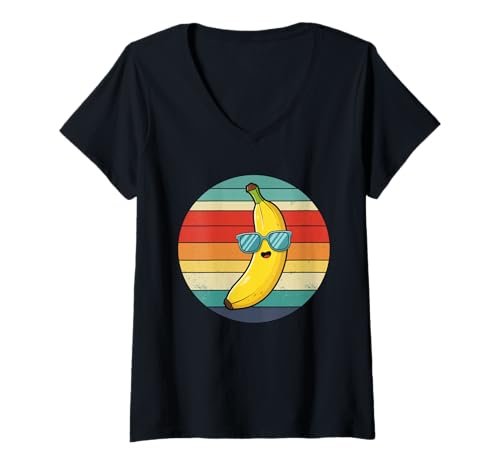 Damen Banane mit Sonnenbrille Retro Bananenliebhaber Obst Lebensmittel Liebhaber T-Shirt mit V-Ausschnitt Damen Banane mit Sonnenbrille Retro Bananenliebhaber Obst Lebensmittel Liebhaber T-Shirt mit V-Ausschnitt von Funny Banan Lover Fruit Gifts Men Women Kids