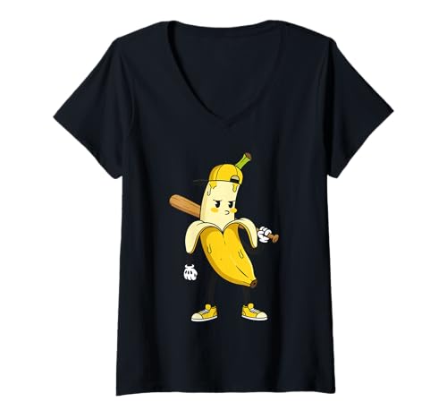 Damen Bananenfrucht, lustig, Cartoon, Bananenliebhaber, Obst- und Lebensmittelfresser T-Shirt mit V-Ausschnitt Damen Bananenfrucht, lustig, Cartoon, Bananenliebhaber, Obst- und Lebensmittelfresser T-Shirt mit V-Ausschnitt von Funny Banan Lover Fruit Gifts Men Women Kids