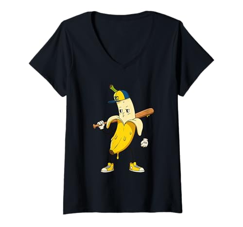 Damen Bananenfrucht, lustig, Cartoon, Bananenliebhaber, Obst- und Lebensmittelfresser T-Shirt mit V-Ausschnitt Damen Bananenfrucht, lustig, Cartoon, Bananenliebhaber, Obst- und Lebensmittelfresser T-Shirt mit V-Ausschnitt von Funny Banan Lover Fruit Gifts Men Women Kids