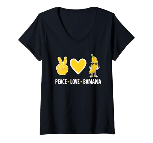 Damen Peace Love Banana Lover Grafikkunst Bananenfruchtfutter T-Shirt mit V-Ausschnitt Damen Peace Love Banana Lover Grafikkunst Bananenfruchtfutter T-Shirt mit V-Ausschnitt von Funny Banan Lover Fruit Gifts Men Women Kids