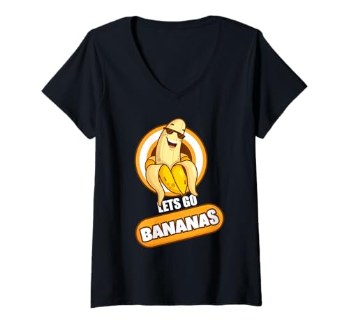 Damen Lets Go Lustige Banane mit Sonnenbrille T-Shirt mit V-Ausschnitt Damen Lets Go Lustige Banane mit Sonnenbrille T-Shirt mit V-Ausschnitt von Funny Banana Sunglasses Design