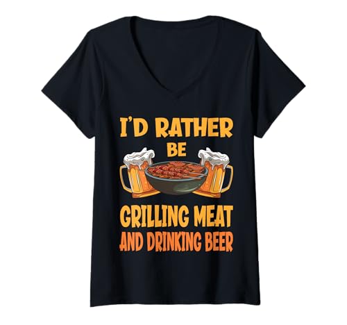 Damen Lustiges Barbecue mit Aufschrift I'd Rather Be Grilling Meat and Drinking Beer T-Shirt mit V-Ausschnitt Damen Lustiges Barbecue mit Aufschrift I'd Rather Be Grilling Meat and Drinking Beer T-Shirt mit V-Ausschnitt von Funny Barbecue Gifts for Pitmasters