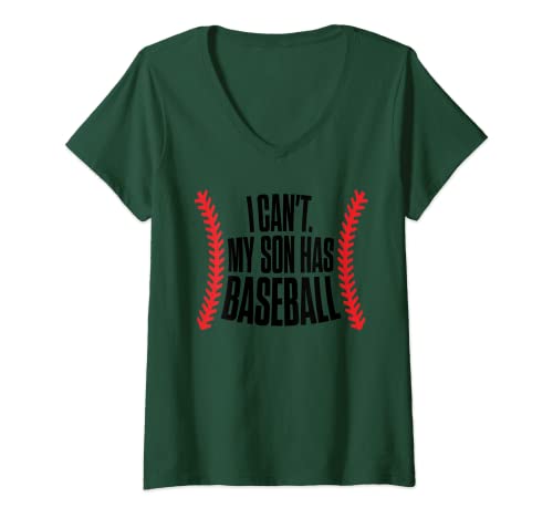 Damen Sportshirt My Son Has Baseball Tees Mom Dad Men Frauen Geschenk T-Shirt mit V-Ausschnitt von Funny Baseball Gifts Shirts