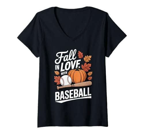 Damen Verlieben Sie Sich in Baseball Thanksgiving Herbst Sport T-Shirt mit V-Ausschnitt Damen Verlieben Sie Sich in Baseball Thanksgiving Herbst Sport T-Shirt mit V-Ausschnitt von Funny Baseball Lover Thanksgiving & Fall Apparel