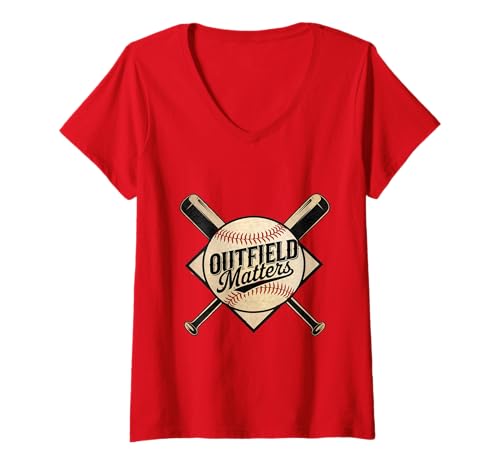 Damen Lustiges Baseball-Zitat Outfield Matters Outfielders T-Shirt mit V-Ausschnitt von Funny Baseball Outfield Quote