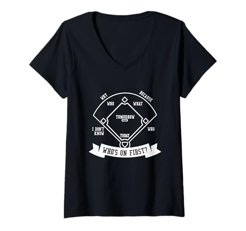 Damen Wer ist auf First Baseball Sports Font Dark T-Shirt mit V-Ausschnitt Damen Wer ist auf First Baseball Sports Font Dark T-Shirt mit V-Ausschnitt von Funny Baseball Positions Tees