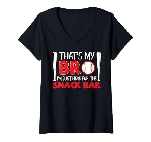 Damen Lustiger Baseball Brother That's My Bro Here for Snack Bar T-Shirt mit V-Ausschnitt von Funny Baseball Shirt & Baseball Drip Apparel