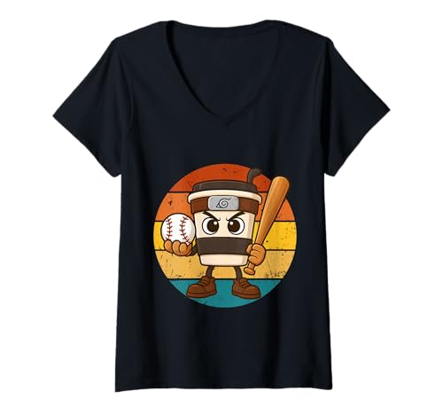 Damen Cappuccino Assassino Baseball Süßes italienisches Brainrot Meme Kid T-Shirt mit V-Ausschnitt von Funny Baseball Staff Coaches Sport Players & Fans