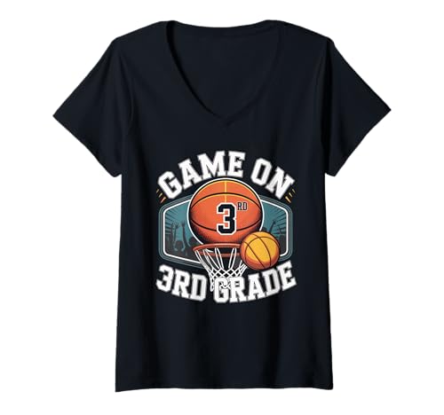 Damen Funny Back to School 3rd Grade Basketball Lover Boys Kid T-Shirt mit V-Ausschnitt Damen Funny Back to School 3rd Grade Basketball Lover Boys Kid T-Shirt mit V-Ausschnitt von Funny Basketball Lover Back To School Gifts