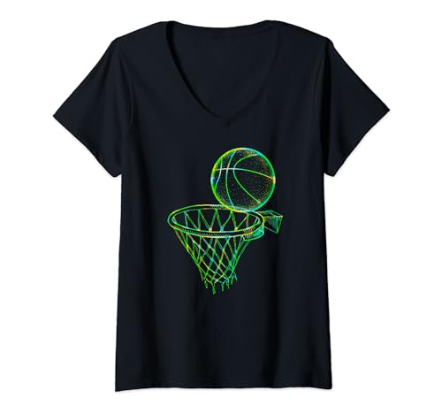 Damen Basketball für Männer und Jungen Basketballspieler Sportliebhaber T-Shirt mit V-Ausschnitt von Funny Basketball Player Tees Coach Appareal