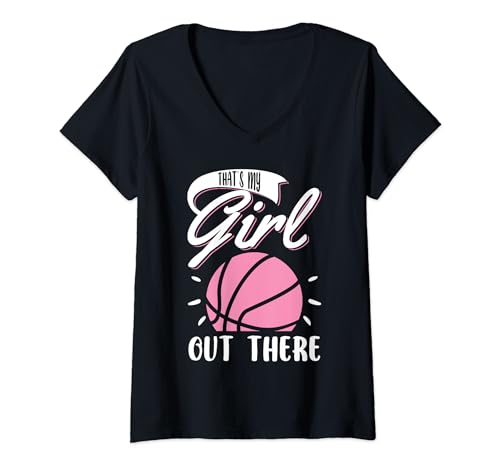 Damen Basketball-Mädchen Das ist mein Mädchen da draußen Basketball Mama Papa T-Shirt mit V-Ausschnitt von Funny Basketball Shirts For Women Men Bball Gifts
