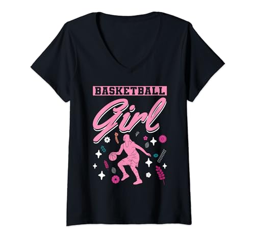 Damen Basketball Mädchen Lustig Basketball Spieler Baller Basketball T-Shirt mit V-Ausschnitt von Funny Basketball Shirts For Women Men Bball Gifts