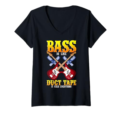 Damen Bass ist wie Klebeband, wenn Alles repariert T-Shirt mit V-Ausschnitt Damen Bass ist wie Klebeband, wenn Alles repariert T-Shirt mit V-Ausschnitt von Funny Bass Player Gifts For Bassists